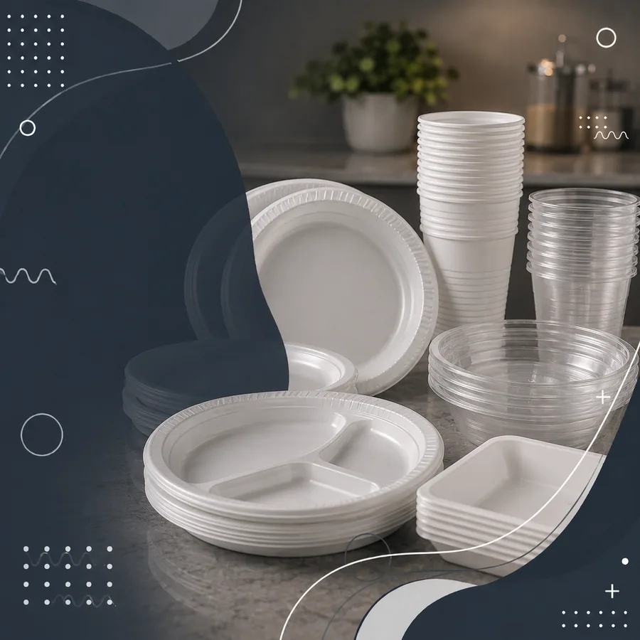 Copos e Pratos Descartáveis - Copos plásticos e de papel, pratos descartáveis e talheres reforçados.